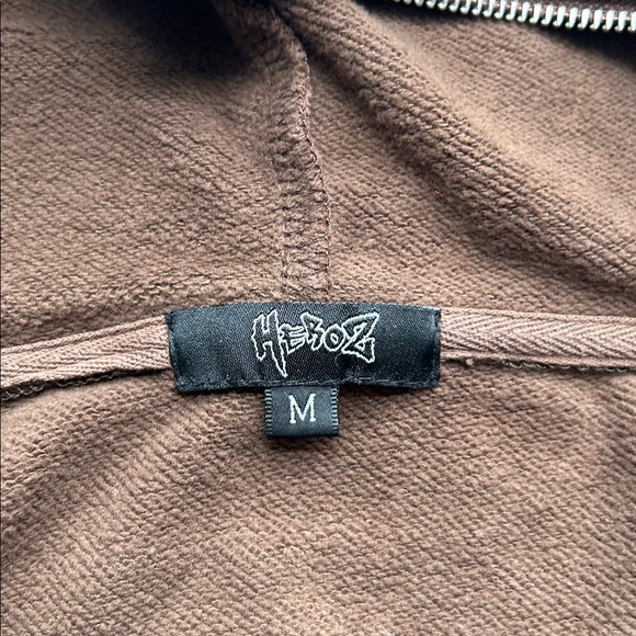 Heboz Zip Up Hoodie Brown Embroidered Graphic Mask Hood Streetwear Size M unisex - Picture 2 of 11